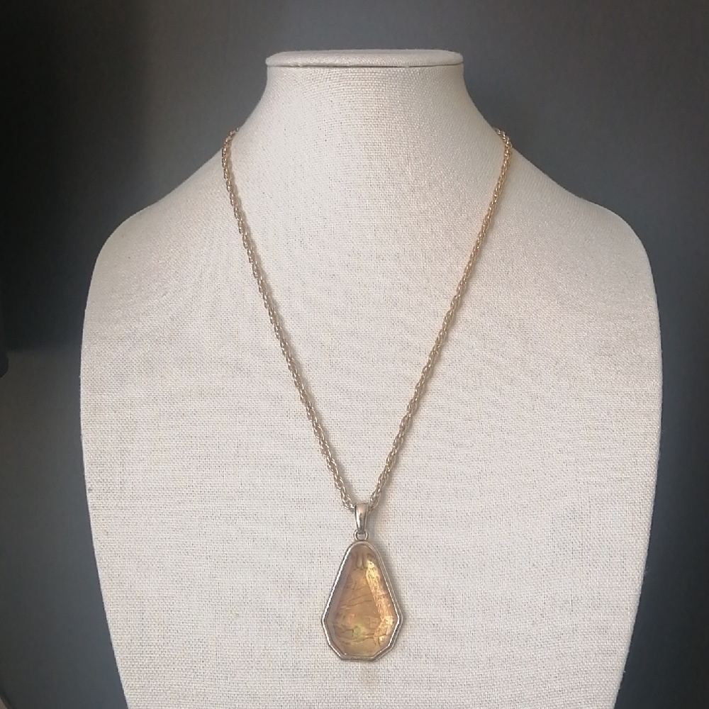 Vintage KC Kenneth Cole Necklace Citrine Colour Faceted  Pendant Chain